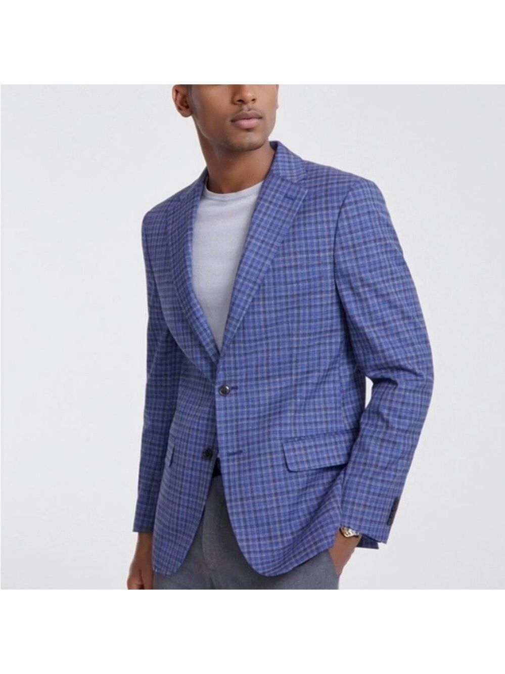 Tommy Hilfiger Blazer Mens Blue/Grey Plaid Conrad Blazer Suit Jacket 36 Short
